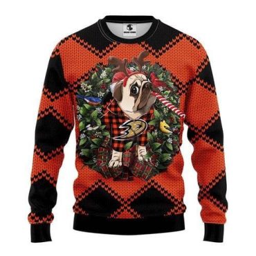 Anaheim Ducks Festive Bulldog Plaid Ugly Christmas Sweater