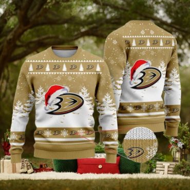 Anaheim Ducks Golden Snowfall Ugly Christmas Sweater