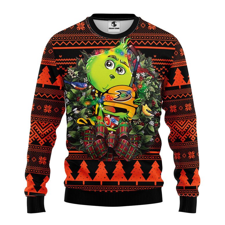 Anaheim Ducks Grinch Hug Ugly Christmas Sweater