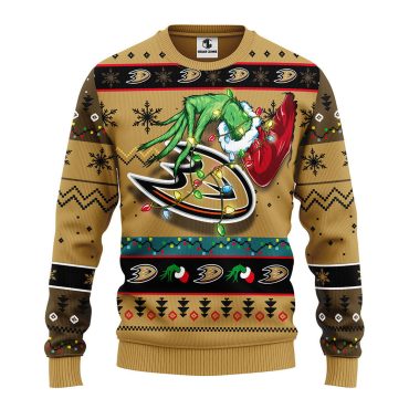 Anaheim Ducks Grinch Light Tangle Ugly Christmas Sweater