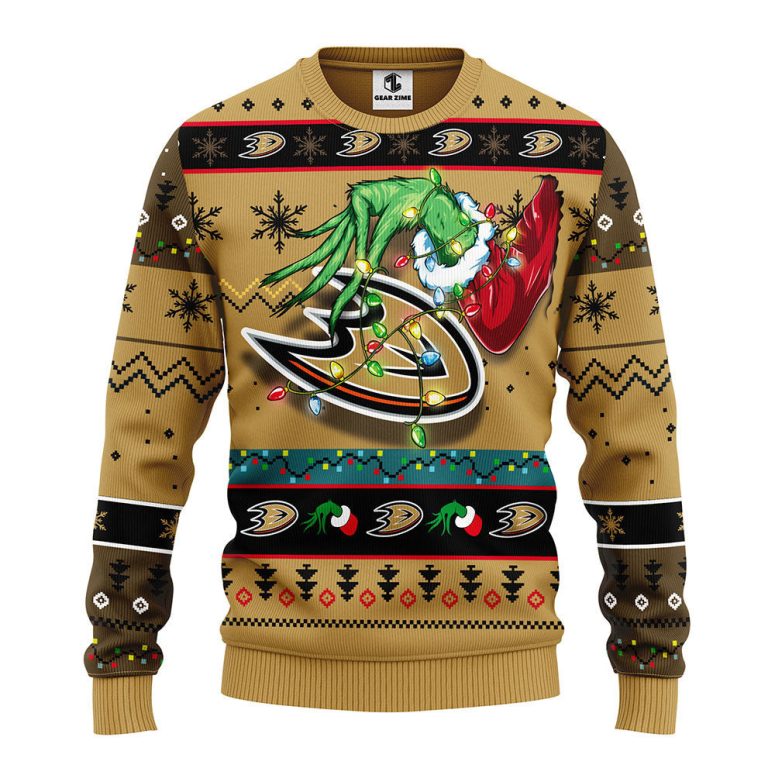 Anaheim Ducks Grinch Light Tangle Ugly Christmas Sweater