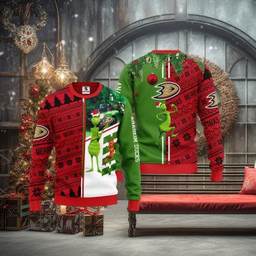 Anaheim Ducks Grinchy Tree Mischief Ugly Christmas Sweater