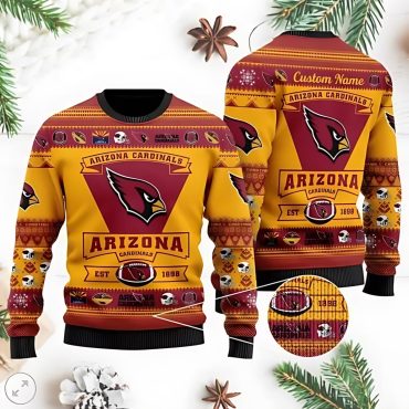 Arizona Cardinals Football Team Logo Custom Name Christmas Ugly Sweater