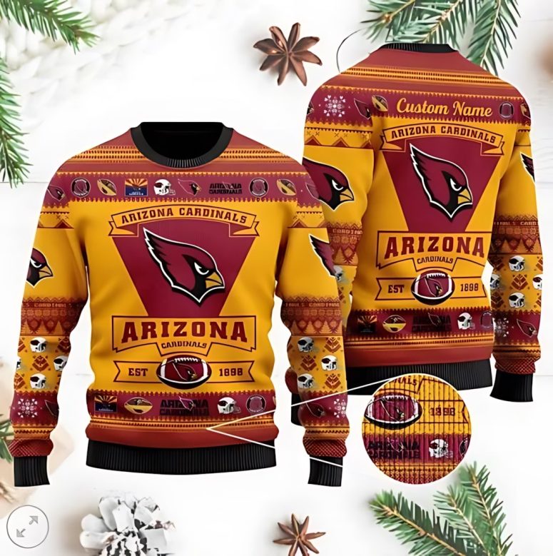 Arizona Cardinals Football Team Logo Custom Name Christmas Ugly Sweater
