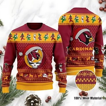 Arizona Cardinals Grateful Dead SKull And Bears Ugly Christmas Sweater