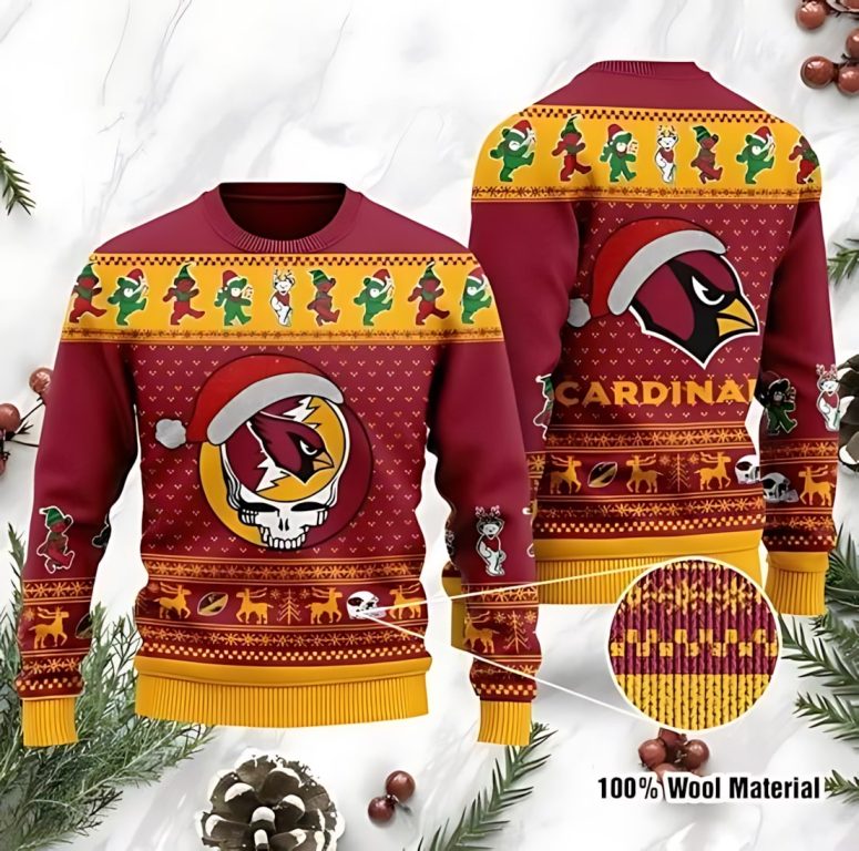 Arizona Cardinals Grateful Dead SKull And Bears Ugly Christmas Sweater