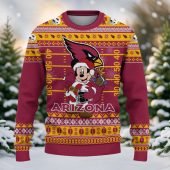 Arizona Cardinals Mickey Christmas Football Ugly Christmas Sweater Front - TeeUgly
