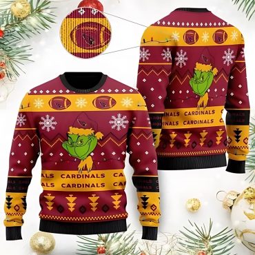 Arizona Cardinals Team Logo Cute Grinch Ugly Christmas Sweater