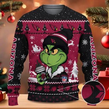 Arizona Cardinals The Grinch Drink Coffee Ugly Christmas Sweater