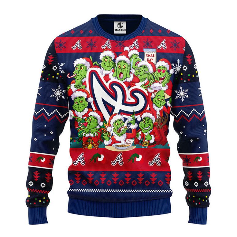 Atlanta Braves Grinch Hug Ugly Christmas Sweater