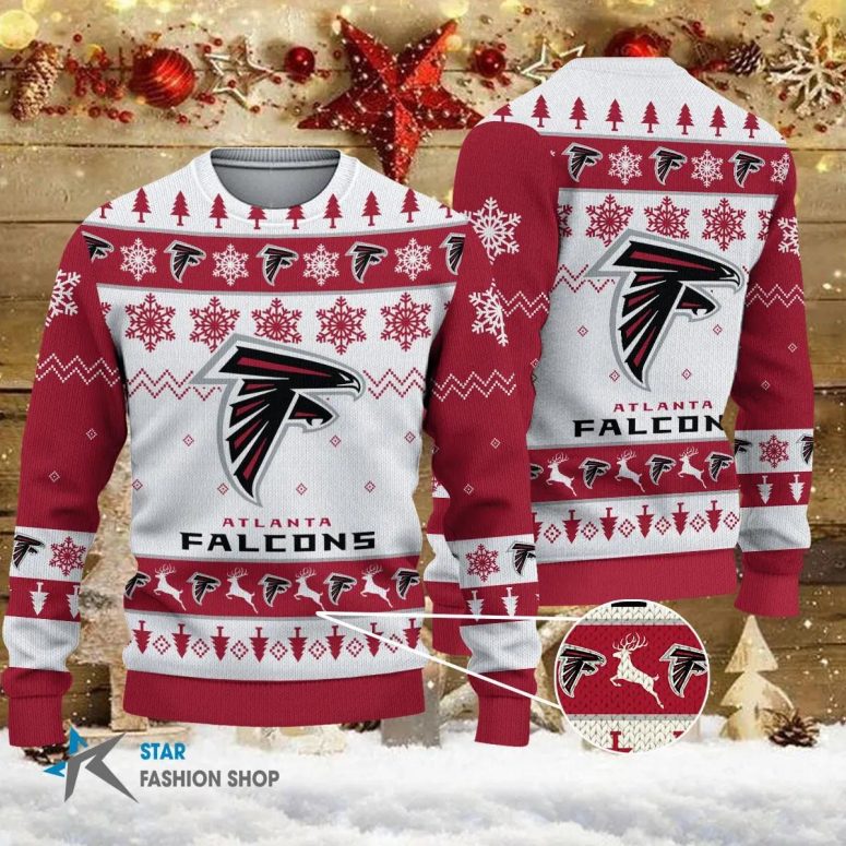 Atlanta Falcons Snowflakes and Reindeer Ugly Christmas Sweater