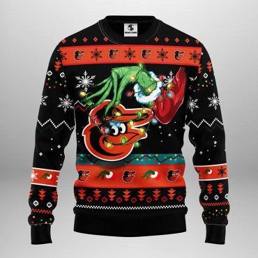 Baltimore Orioles Grinch Hand Ugly Christmas Sweater