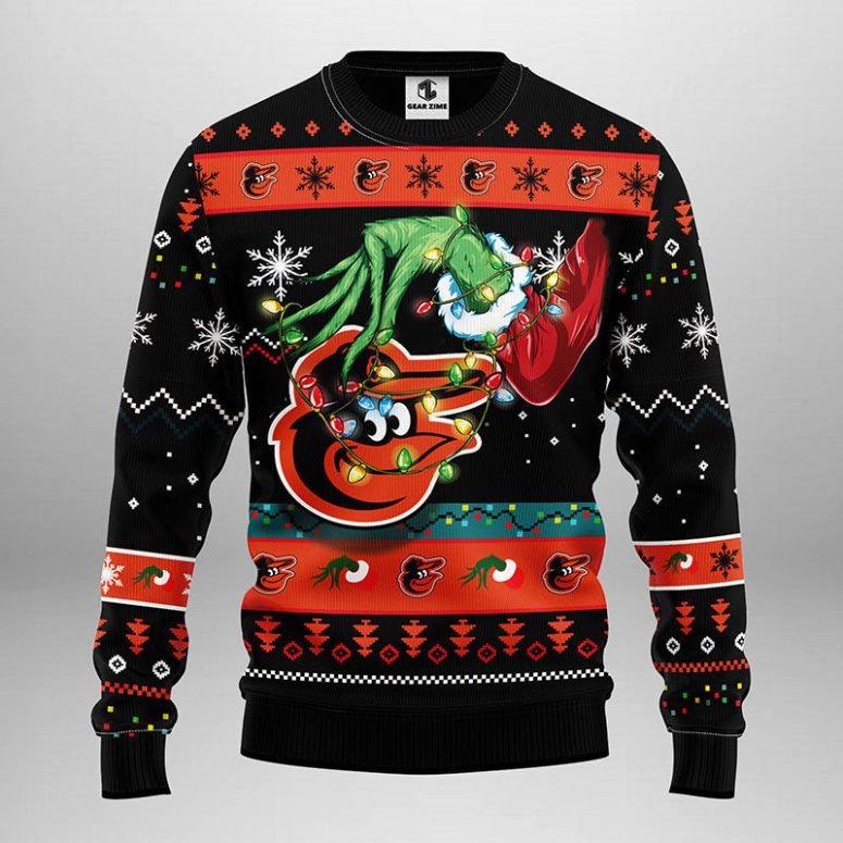 Baltimore Orioles Grinch Hand Ugly Christmas Sweater