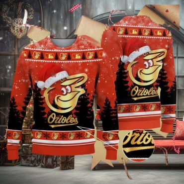 Baltimore Orioles Santa Hat Celebration Ugly Christmas Sweater