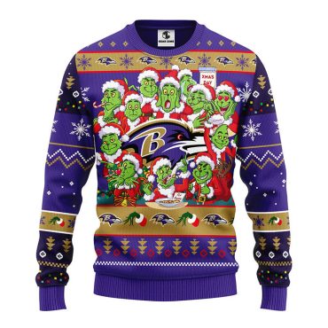 Baltimore Ravens 12 Grinch Xmas Day Ugly Christmas Sweater