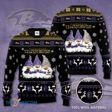 Baltimore Ravens Gnomes Ugly Christmas Sweater