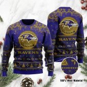 Baltimore Ravens Gold Snowflake Ugly Christmas Sweater