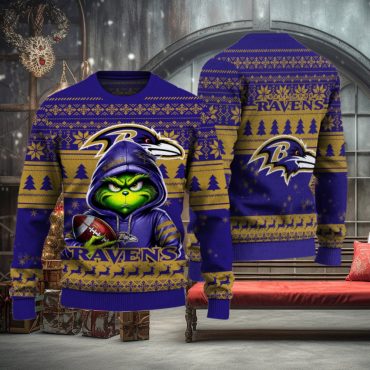 Baltimore Ravens Grinch Game Day Ugly Christmas Sweater