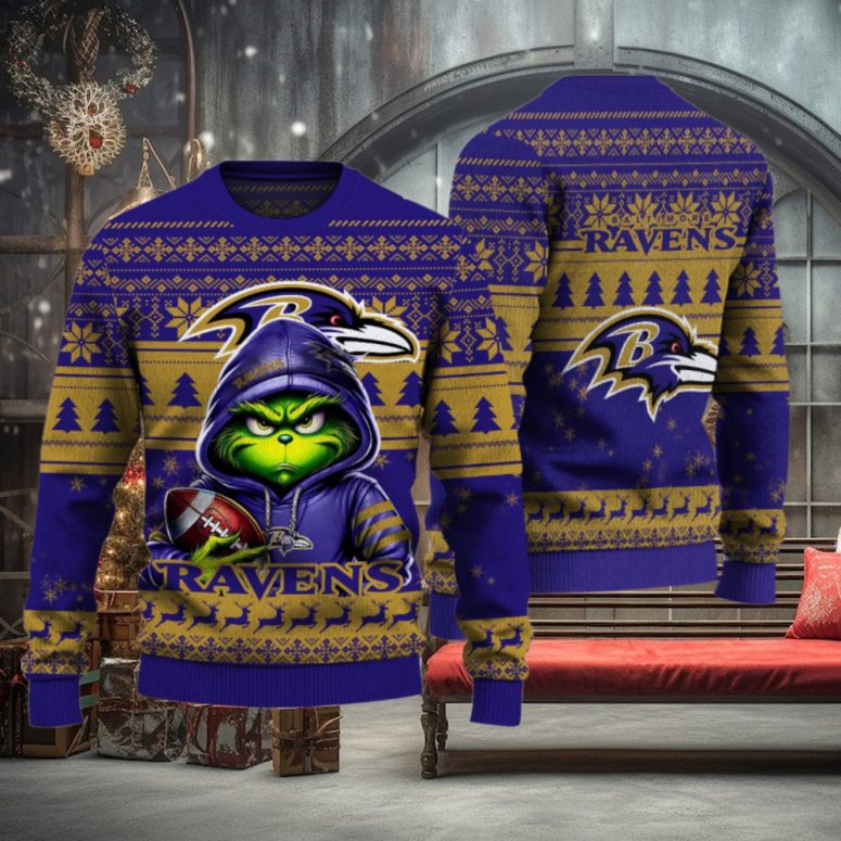 Baltimore Ravens Grinch Game Day Ugly Christmas Sweater