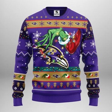 Baltimore Ravens Grinch Hand Ugly Christmas Sweater