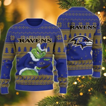 Baltimore Ravens Grinch With Ball Ugly Christmas Sweater