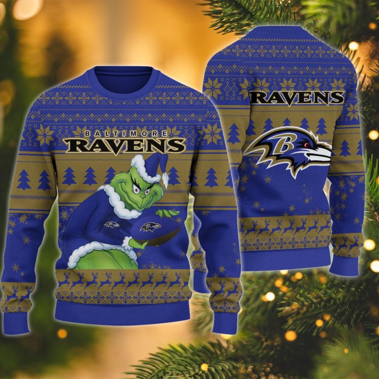 Baltimore Ravens Grinch With Ball Ugly Christmas Sweater