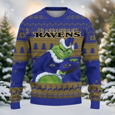 Baltimore Ravens Grinch With Ball Ugly Christmas Sweater