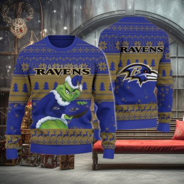 Baltimore Ravens Grinchy Gridiron Ugly Christmas Sweater
