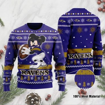 Baltimore Ravens Mickey Mouse Touchdown Ugly Christmas Sweater