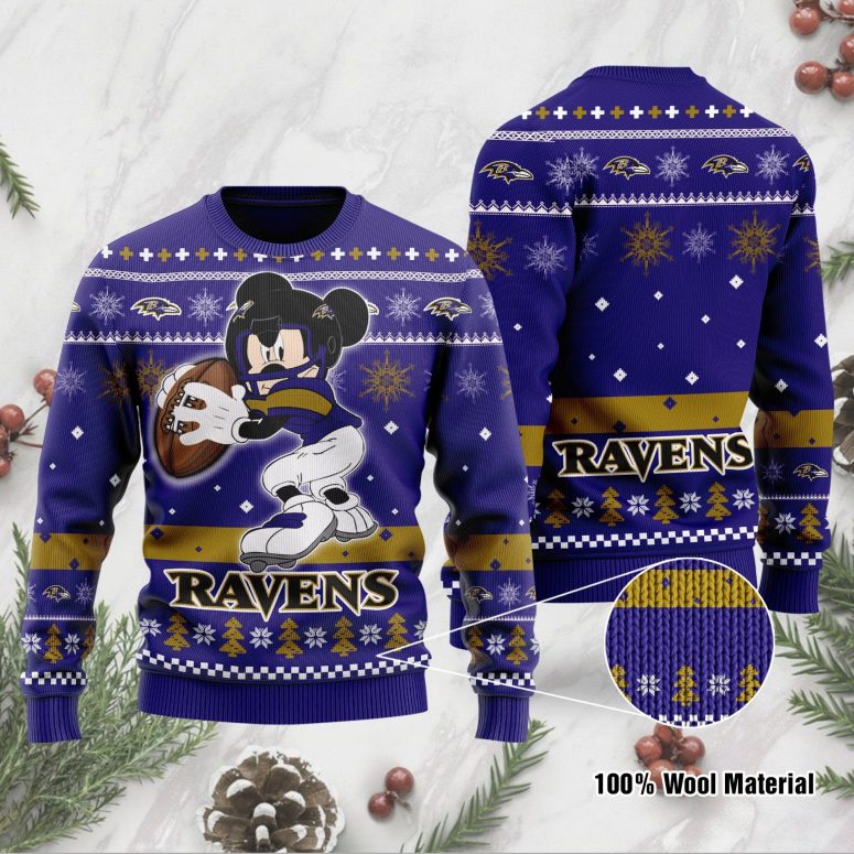 Baltimore Ravens Mickey Mouse Touchdown Ugly Christmas Sweater