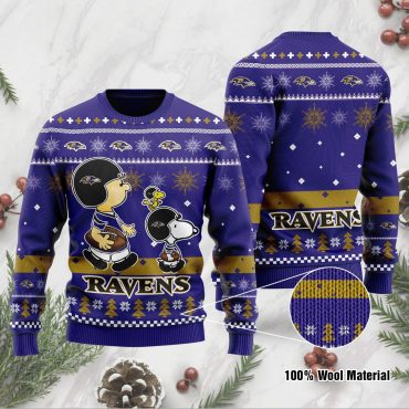 Baltimore Ravens Peanuts Holiday Cheer Ugly Christmas Sweater