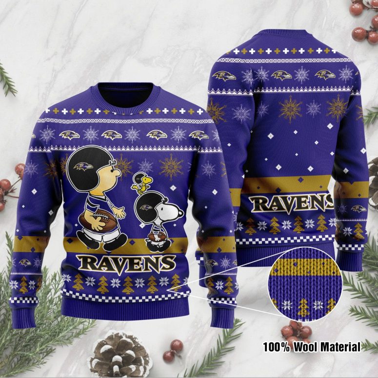 Baltimore Ravens Peanuts Holiday Cheer Ugly Christmas Sweater
