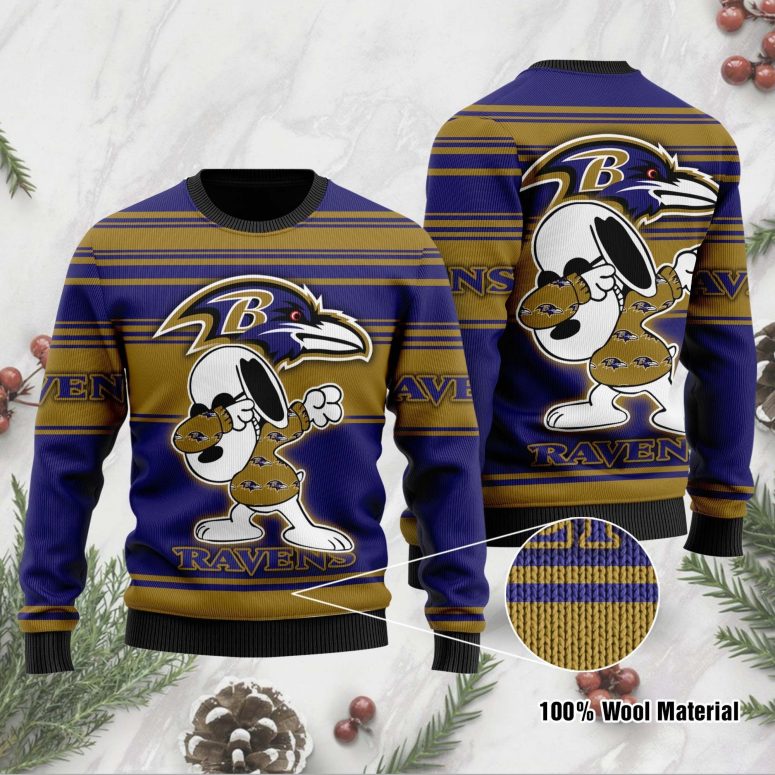 Baltimore Ravens Snoopy Game Day Ugly Christmas Sweater