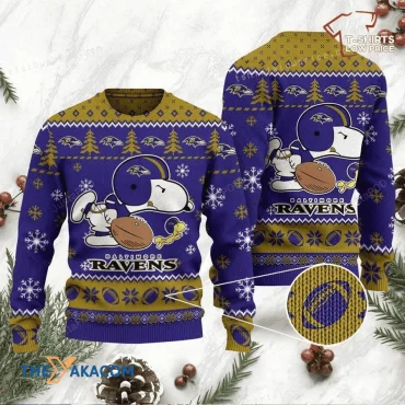 Baltimore Ravens Snoopy Kicking Football Ugly Christmas Sweater