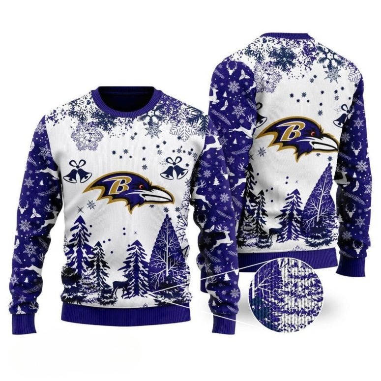 Baltimore Ravens Snowfall Ugly Christmas Sweater
