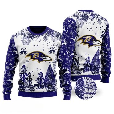 Baltimore Ravens Snowy Forest Ugly Christmas Sweater