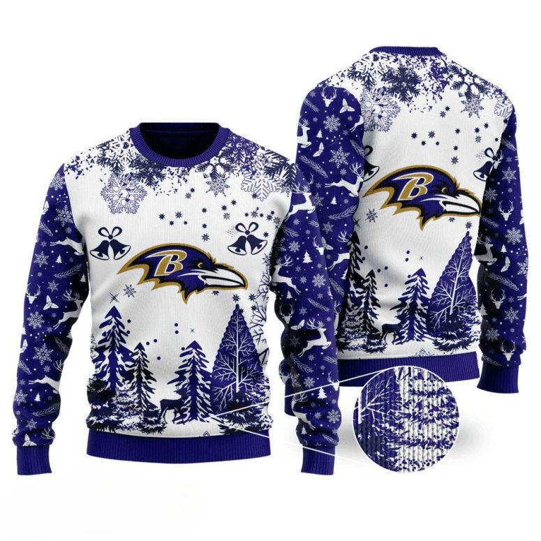 Baltimore Ravens Snowy Forest Ugly Christmas Sweater
