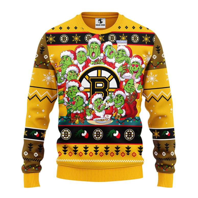 Boston Bruins 12 Grinch Xmas Day Ugly Christmas Sweater