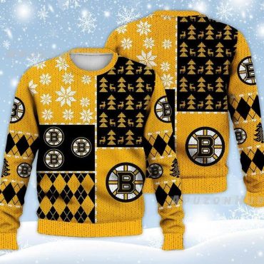 Boston Bruins Festive Checkerboard Ugly Christmas Sweater