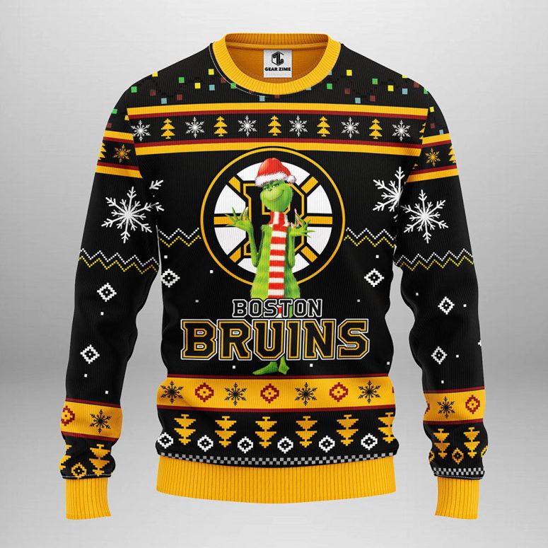 Boston Bruins Funny Grinch Ugly Christmas Sweater