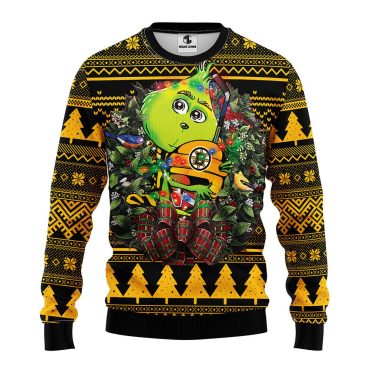 Boston Bruins Grinch Hug Ugly Christmas Sweater