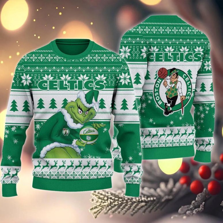Boston Celtics Grinch Stolen Ugly Christmas Sweater