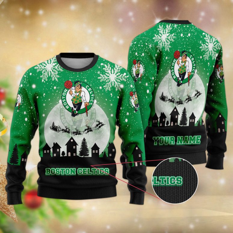 Boston Celtics Sleigh Ride Hoops Ugly Christmas Sweater