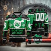 Boston Celtics Snowy Shamrock Blitz Ugly Christmas Sweater