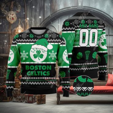 Boston Celtics Snowy Shamrock Blitz Ugly Christmas Sweater