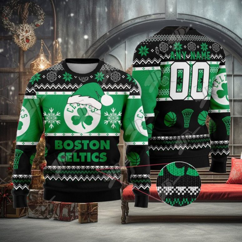 Boston Celtics Snowy Shamrock Blitz Ugly Christmas Sweater