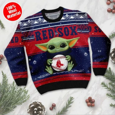 Boston Red Sox Football Team Logo Custom Name Ugly Christmas Sweater