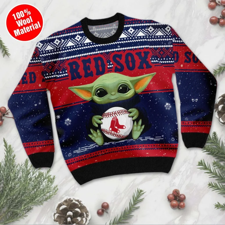 Boston Red Sox Football Team Logo Custom Name Ugly Christmas Sweater
