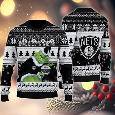 Brooklyn Nets Grinch Stolen Ugly Christmas Sweater