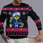 Buffalo Bills Grinch’s Holiday Play Ugly Christmas Sweater Front - TeeUgly